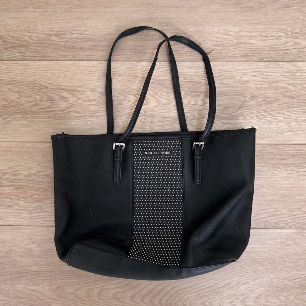 Michael Kors Black Silver Studded Tote Bag Shoulder Purse
